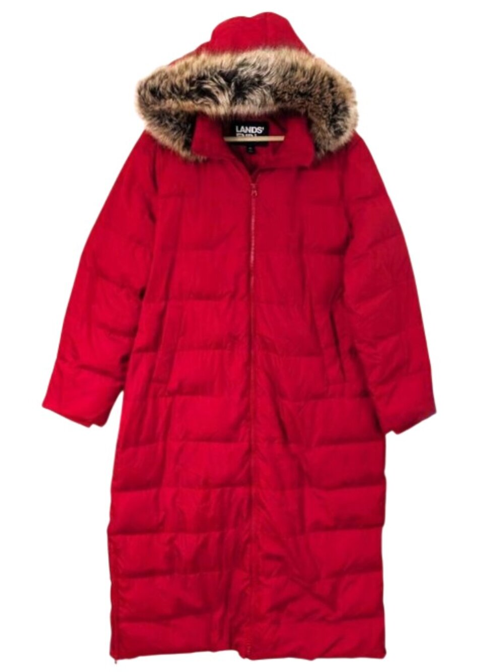 Lands End HyperDRY Long Red Quilted Puffer Jacket with Hood XL